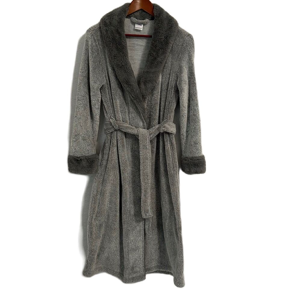 Secret Treasures Robe Women S Gray 2 Tone Plush Soft Long Comfy Cozy Lounge Warm